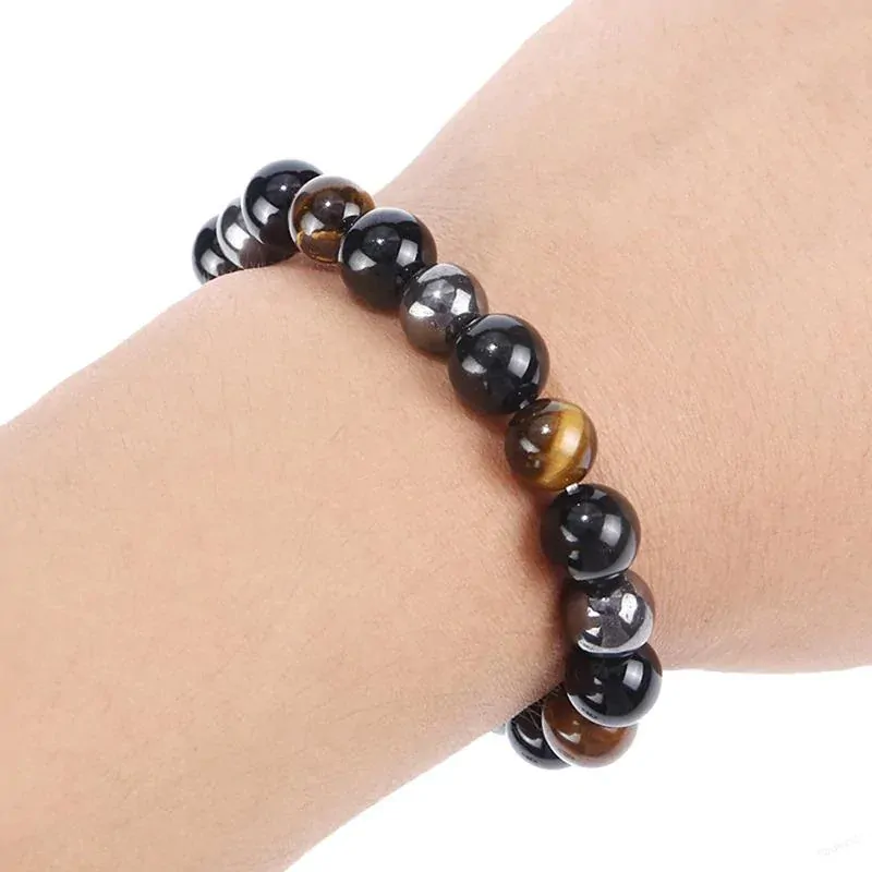 Pánský náramek kombinovaný onyx, tygří oko, hematit 0,8 cm