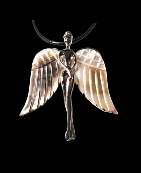 Anděl - přívěsek i brož bílý s perletí na krk