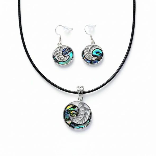 SET Paua: Přívěsek spirála života menší s kůží + náušnice