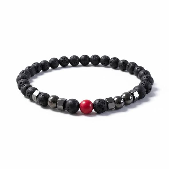 Lávový kámen mix s hematitem, červený magnezit - elegantní náramek