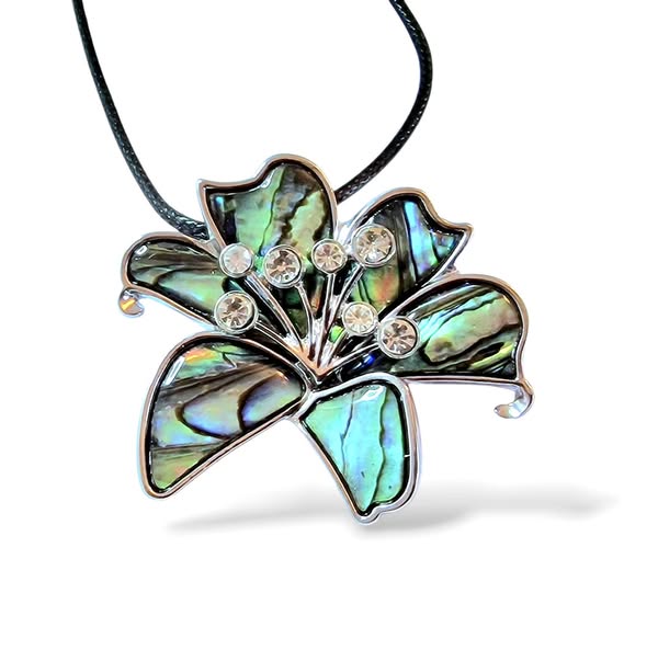 Kytka velká kamínky brož i přívěsek s perletí Paua