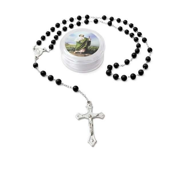 Růženec dlouhý černý dřevo + krabička