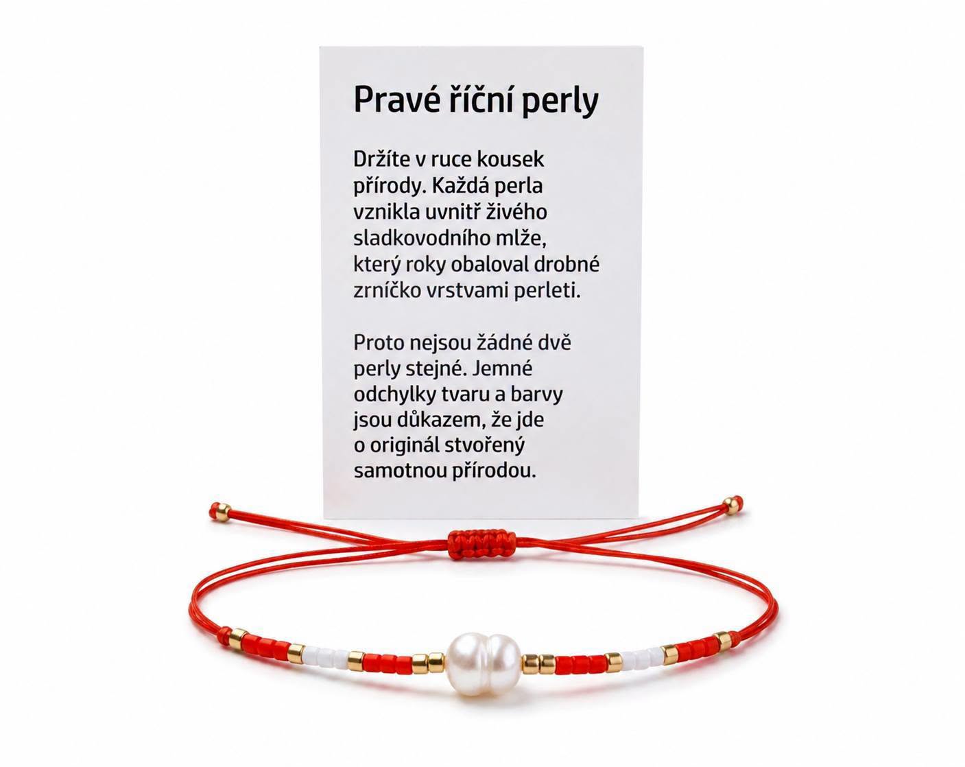 Náramek říční perla čevený s popisem