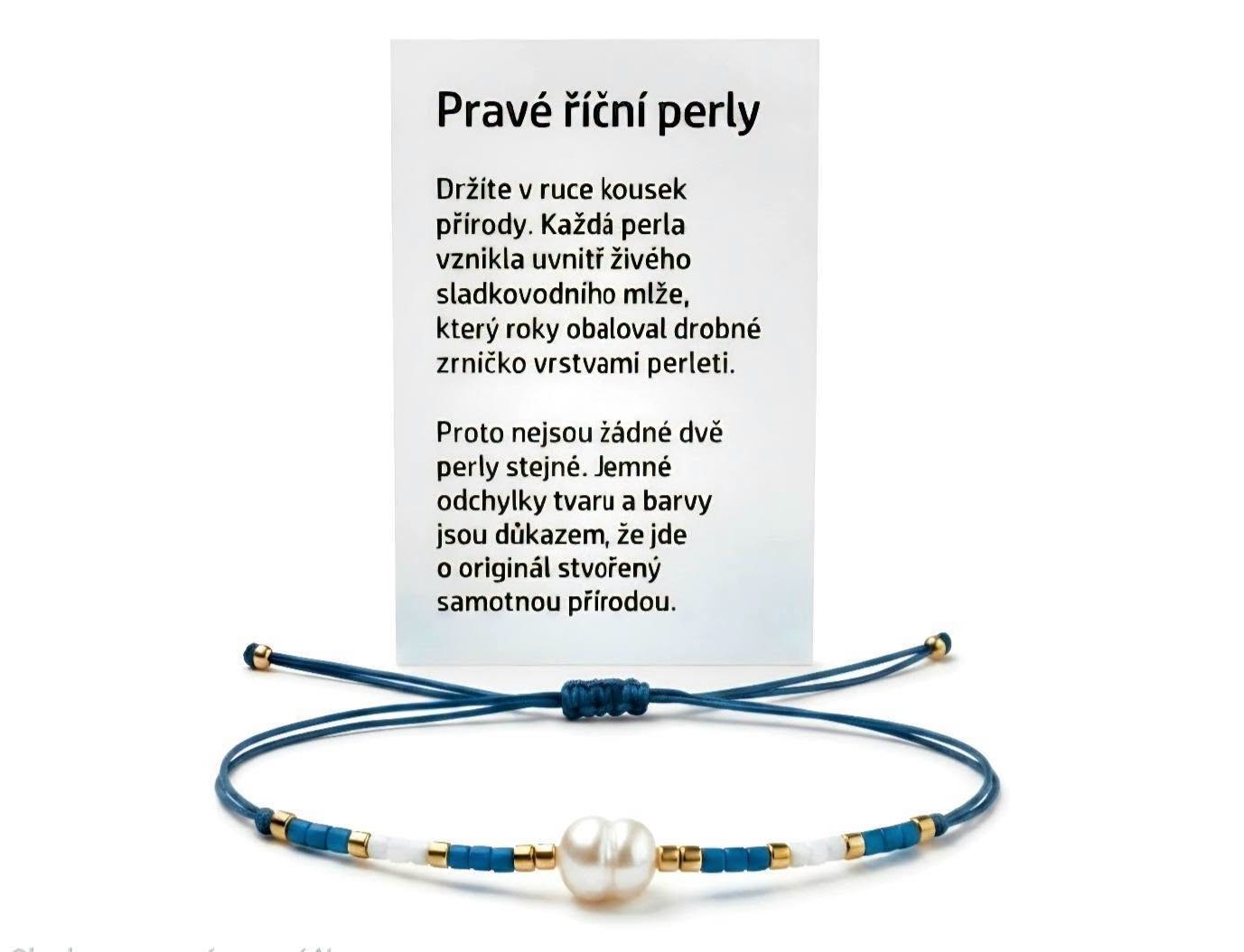 Náramek říční perla modrý s popisem