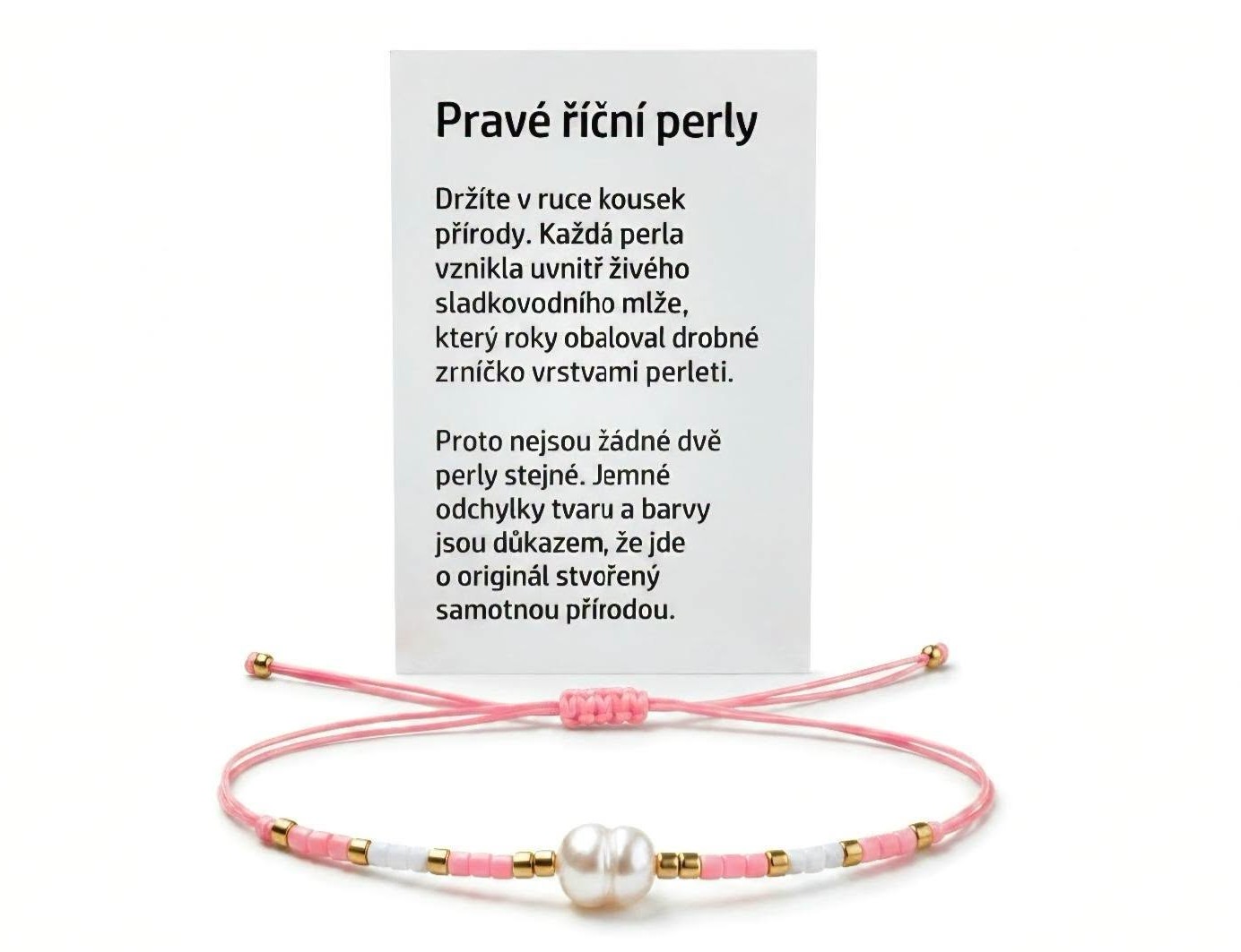 Náramek říční perla růžový s popisem