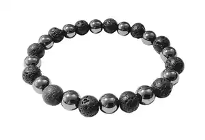 Láva + hematit náramek střídavý