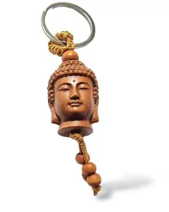 Dřevěný přívěsek hlava Buddha - klíčenka 