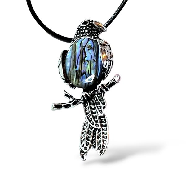 Papoušek brož i přívěsek s perletí Paua