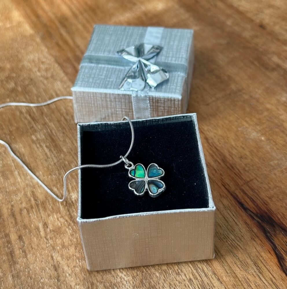 Čtyřlístek malý Paua mušle + řetízek + krabička