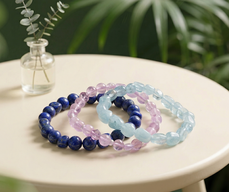 Náramky nepravidelné sada lapis lazuli + ametrín + akvamarín
