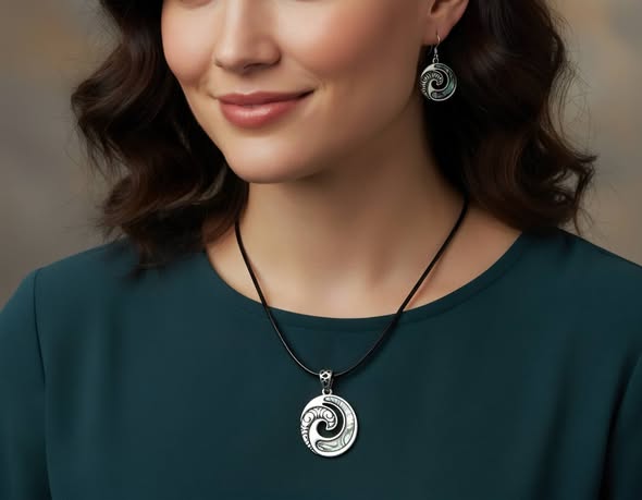 SET Paua: Přívěsek spirála života s kůží + náušnice 
