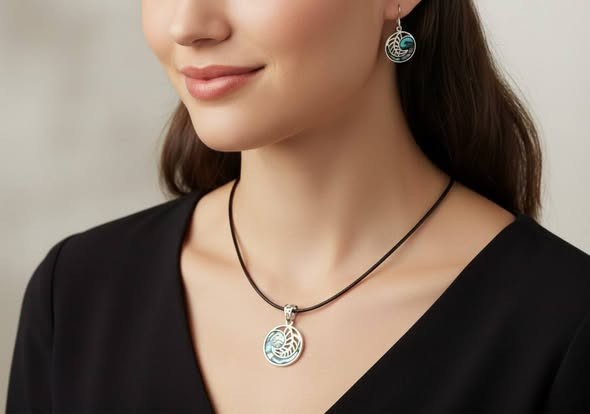 SET Paua: Přívěsek spirála života menší s kůží + náušnice 