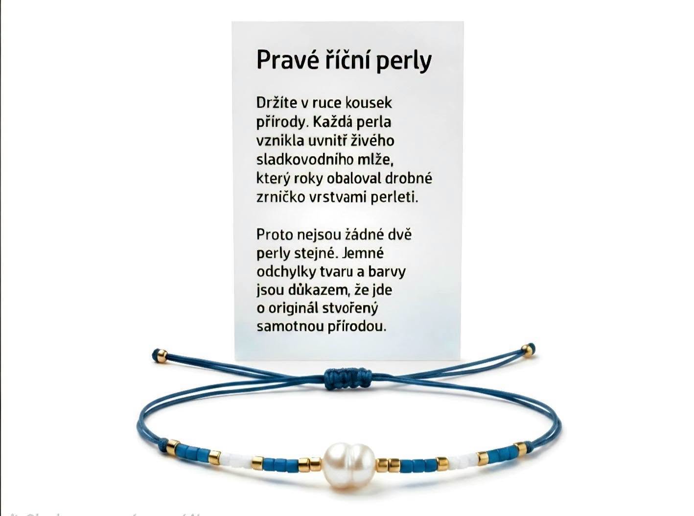 Náramek říční perla modrý s popisem