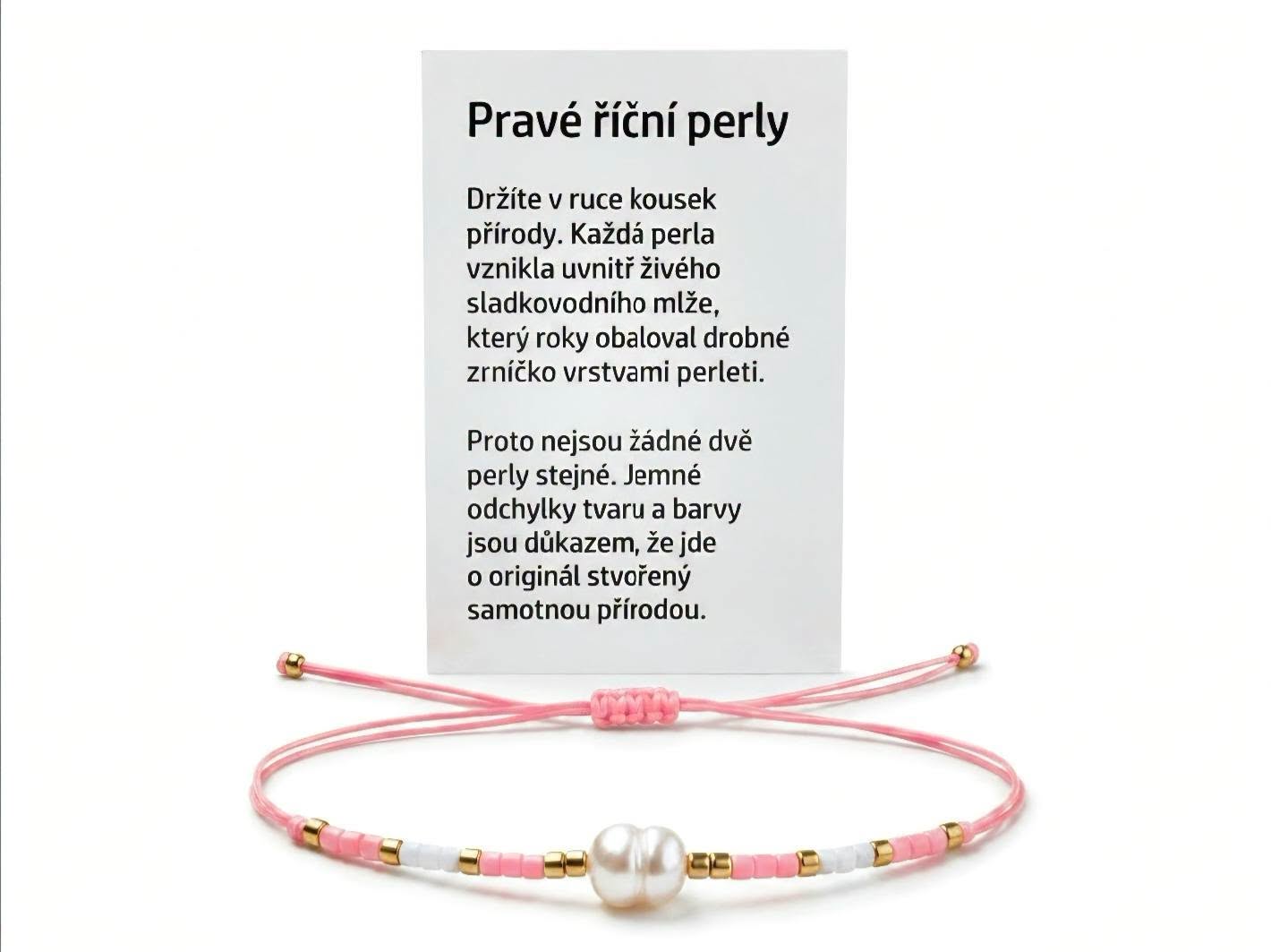 Náramek říční perla růžový s popisem
