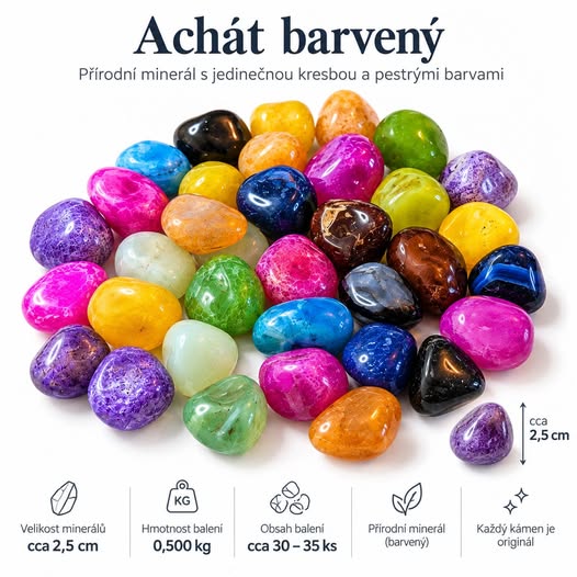 Achát barvený mix tromlovaný 0,5 kg