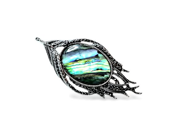 Brož i přívěsek pírko s perletí  Paua