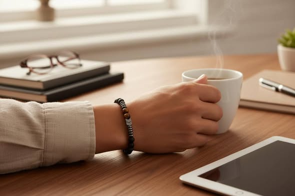 Lávový kámen s hematitem, tygří oko - elegantní náramek