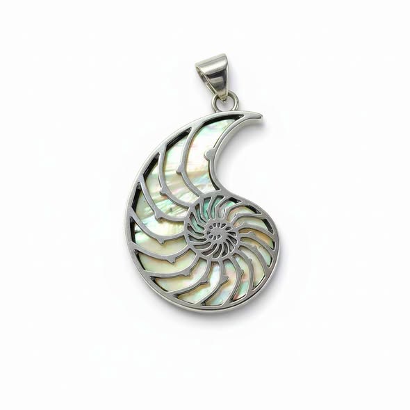 Šnek velký v bílé perleti přívěsek v kovu