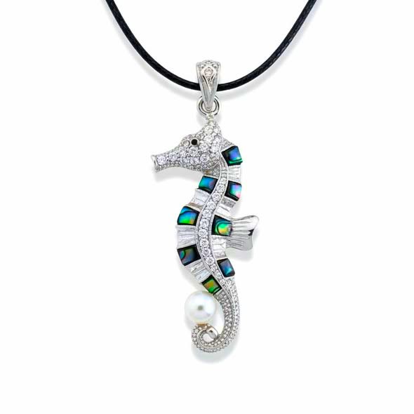 Mořský koník velký s perličkou přívěsek s perletí Paua