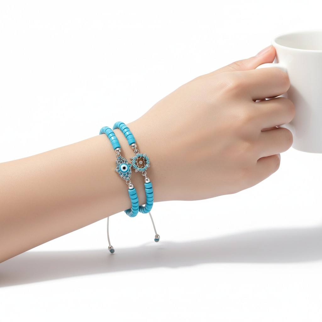 Náramky tyrkys s korálky 12ks