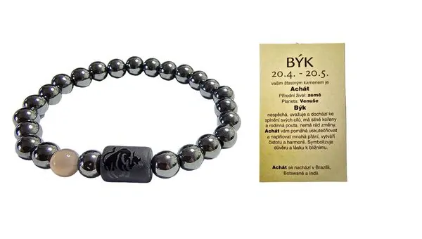 Hematit náramek - znamení zvěrokruhu Býk s kartičkou