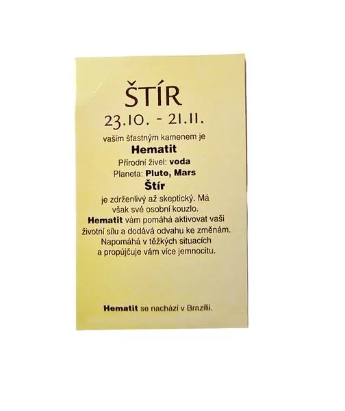 Hematit náramek - znamení zvěrokruhu Štír s kartičkou