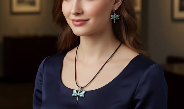 SET Paua: Přívěsek vážka s kůží + náušnice 