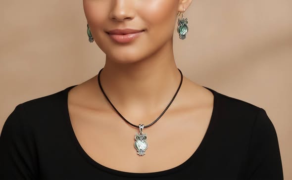 SET Paua: Přívěsek sova s kůží + náušnice 