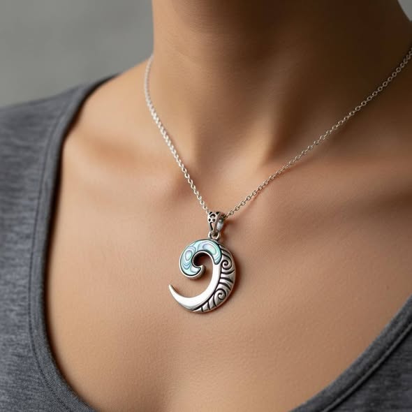 Maorský talisman Koru s perletí Paua č. 3