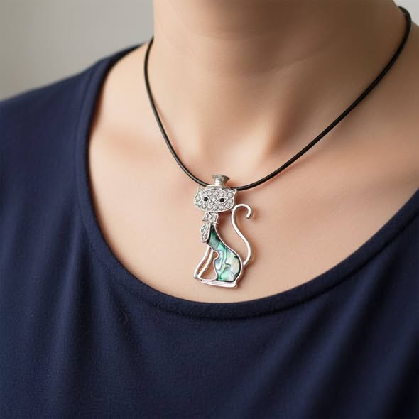 Kočička s korunkou brož i přívěsek s perletí Paua