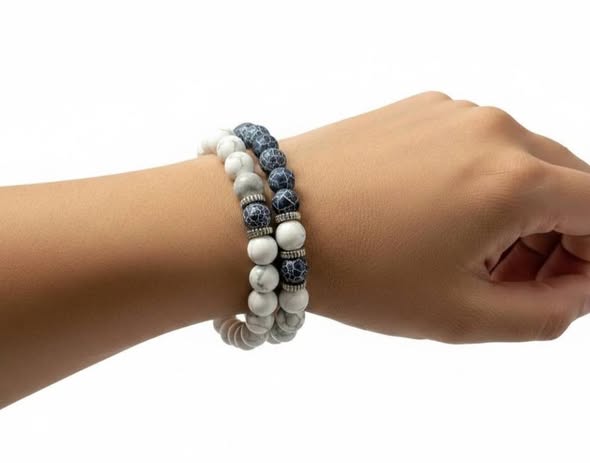 SET: Achát tmavě modrý + magnezit pro oba + dárková krabička