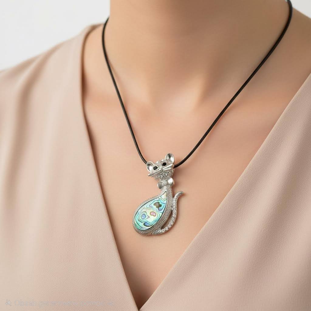 Kočička velká brož i přívěsek s perletí Paua