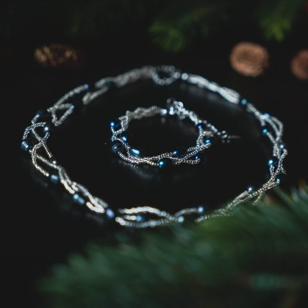 Říční perly propletené tmavé sada 