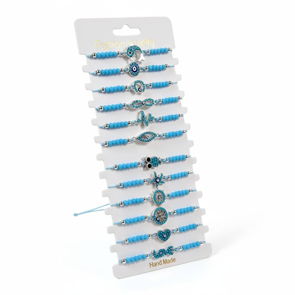 Náramky tyrkys s korálky 12ks