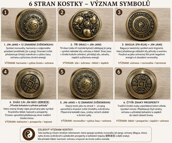 Mosazná antistresová kostka Feng Shui