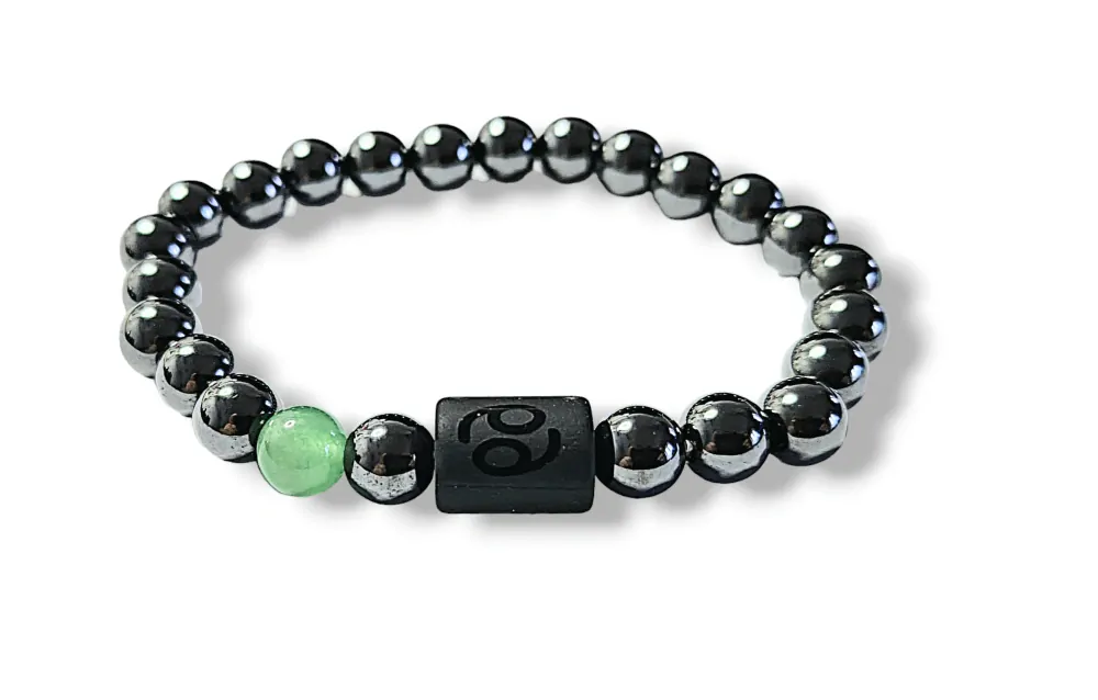 Hematit náramek - znamení zvěrokruhu Rak s kartičkou