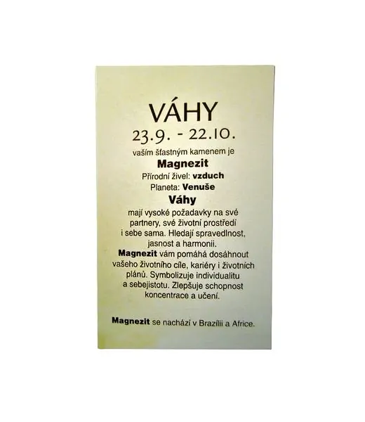 Hematit náramek - znamení zvěrokruhu Váhy s kartičkou