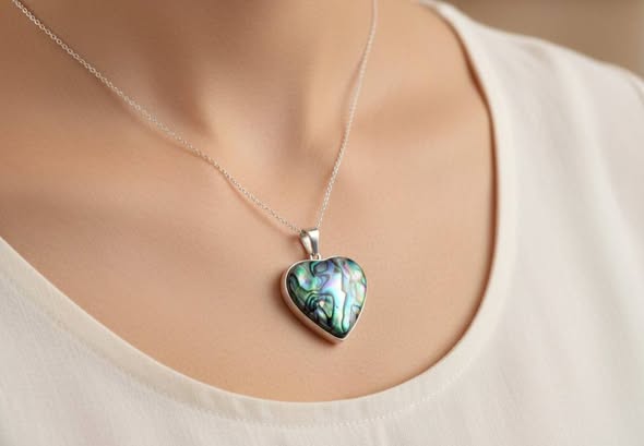 SET Paua: Přívěsek srdíčko s řetízkem + náušnice velké + krabička