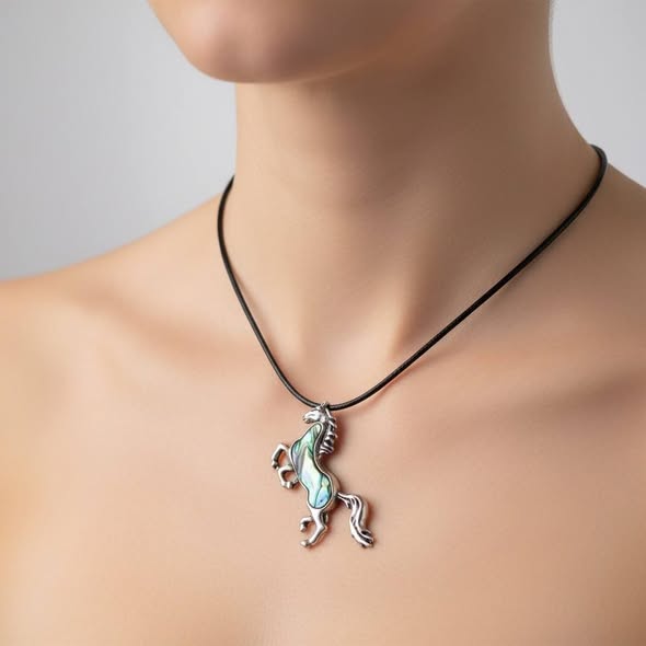 Kůň běžící brož i přívěsek s perletí Paua - novinka