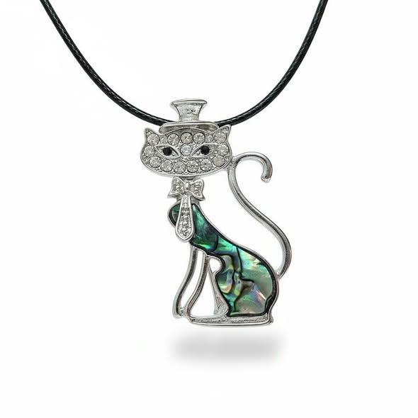 Kočička s korunkou brož i přívěsek s perletí Paua