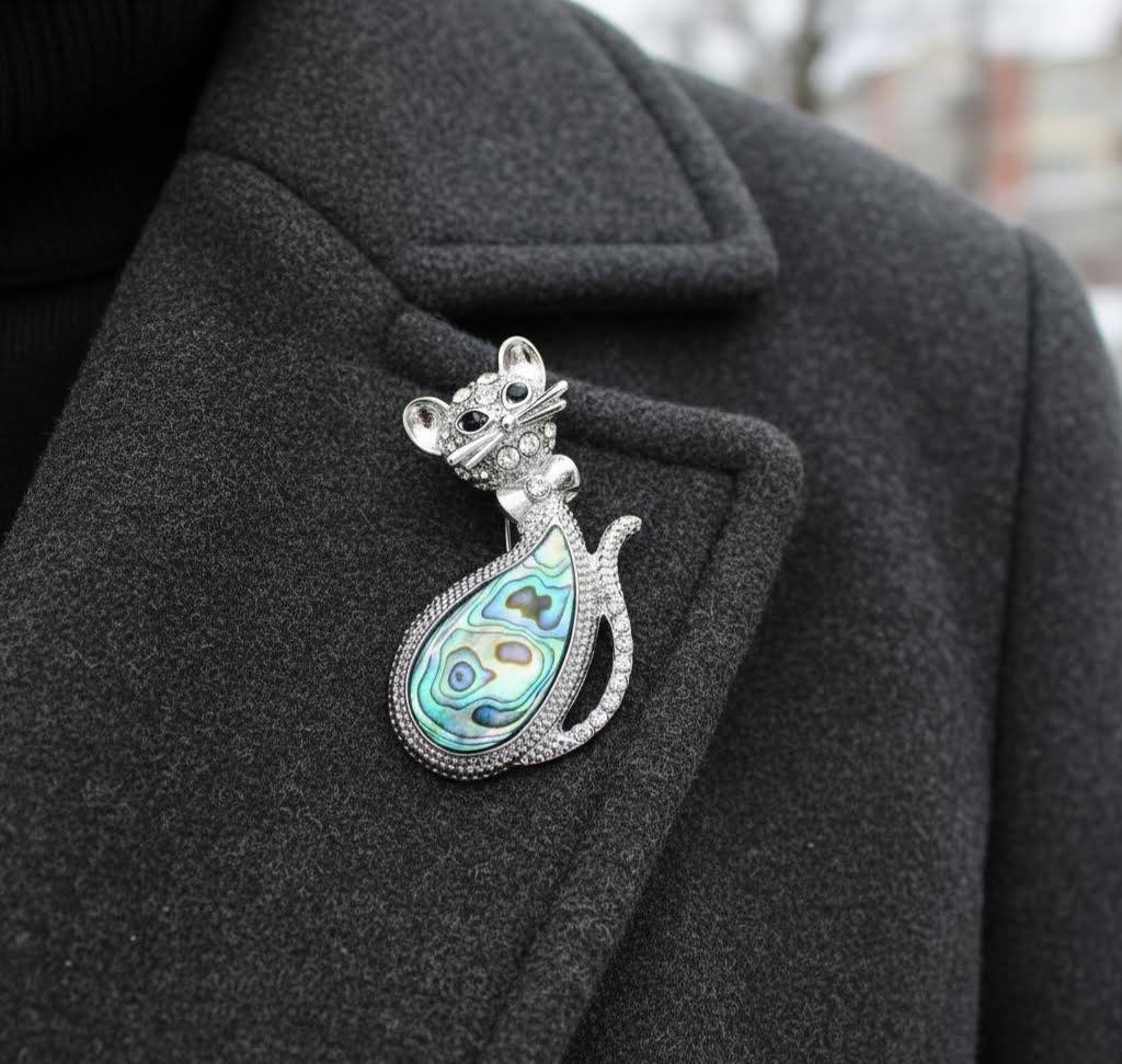 Kočička velká brož i přívěsek s perletí Paua