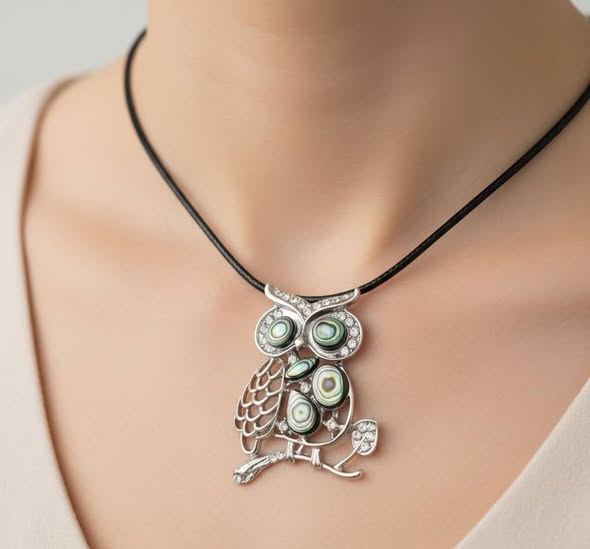 Sova brož i přívěsek s perletí Paua