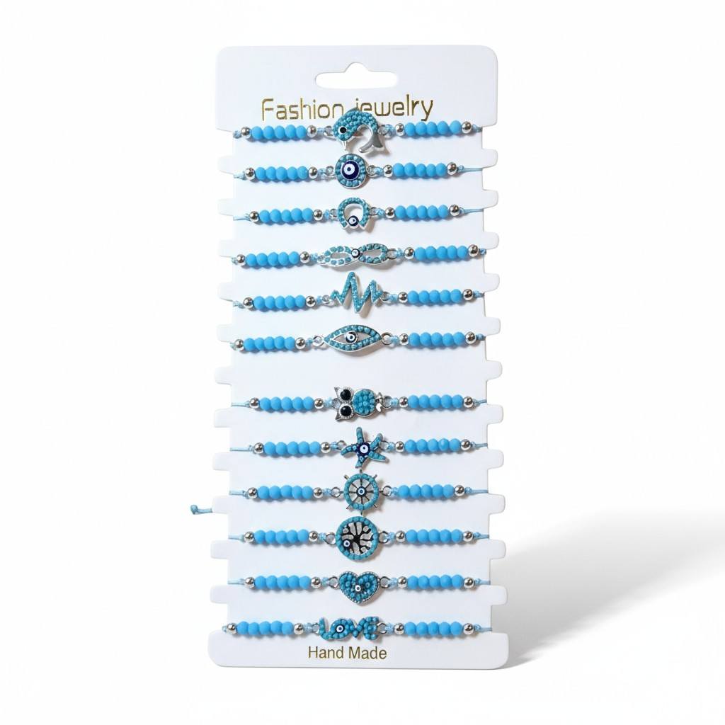 Náramky tyrkys s korálky 12ks