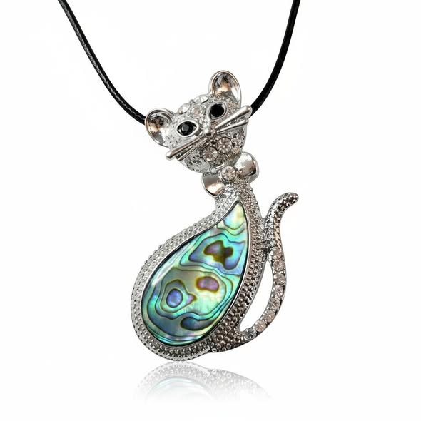 Kočička velká brož i přívěsek s perletí Paua