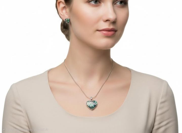 SET Paua: Přívěsek srdíčko s řetízkem + náušnice velké + krabička