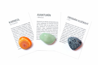 Sada 3ks leštěných  minerálů - karneol , avanturín, obsidián