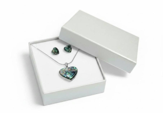 SET Paua: Přívěsek srdíčko s řetízkem + náušnice velké + krabička