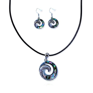 SET Paua: Přívěsek spirála života s kůží + náušnice 