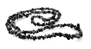Obsidian vločkový (sněžný) náhrdelník sekaný dlouhý
