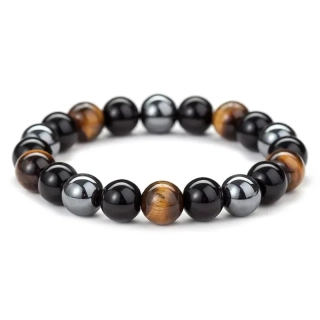 Pánský náramek kombinovaný onyx, tygří oko, hematit 0,8 cm